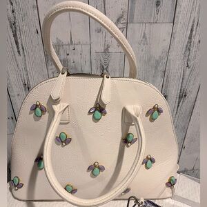 NWOT ivory pebbled vegan leather jeweled purse